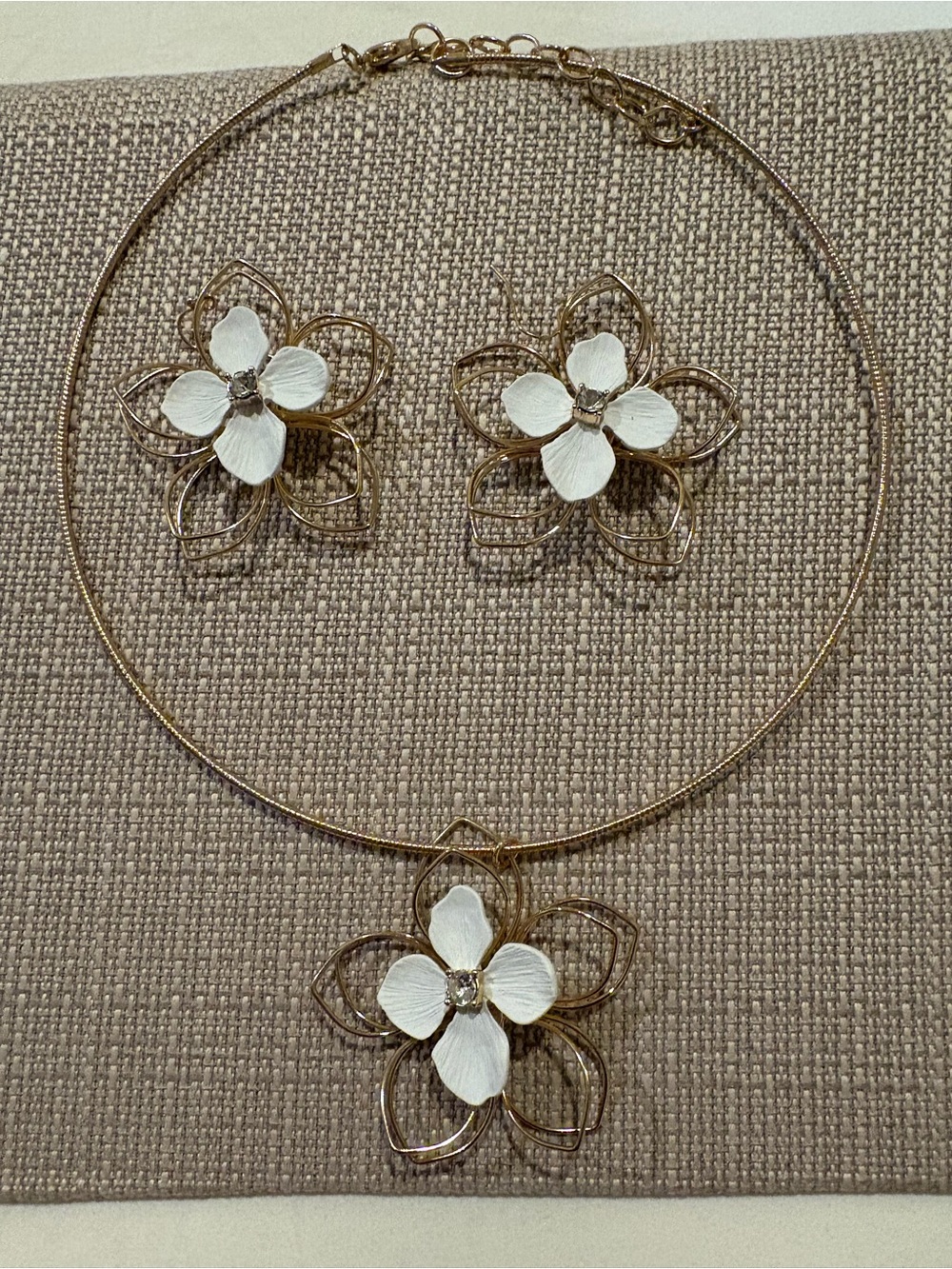 Source Unknown Gold Floral Choker Necklace with White Petal Accent